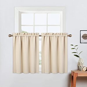 LinTimes mörkläggning korta gardiner 61 cm långa för badrumsset 2 paneler stång ficka café nivåer gardiner ljusblockerande mörkläggning husbil gardiner för små fönster kök beige