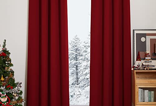 Pony Dance Sovrum gardiner och gardiner mörkläggning set om 2 stycken H 220 x B 140 cm mörkläggningsgardin med öljetter termisk gardin köldskydd julgardiner ogenomskinliga röd
