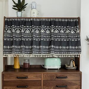 Smithoom Gardinkappor Bohemisk Design Linne i Bomull Kort Gardin för Skåp Kök Badrum Fönster Dekoration, 1 Panel, Svart, 68x45cm