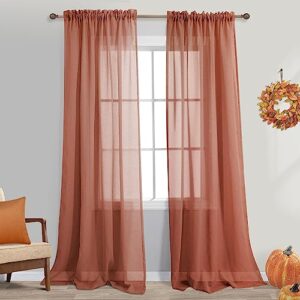 Gardiner Terracotta: Stilfulla Idéer för Hemma-Inredning Terracotta halvgenomskinliga gardiner 213 cm långa för vardagsrum 2 paneler set stång ficka fönster dekor falskt linne draperier ljusfiltrering texturerade roströda gardiner för sovrum 132 x 213 cm