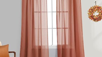Terracotta halvgenomskinliga gardiner 213 cm långa för vardagsrum 2 paneler set stång ficka fönster dekor falskt linne draperier ljusfiltrering texturerade roströda gardiner för sovrum 132 x 213 cm